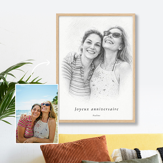 Affiche anniversaire Portrait au crayon de papier