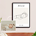 Affiche Naissance Portrait line art détaillé