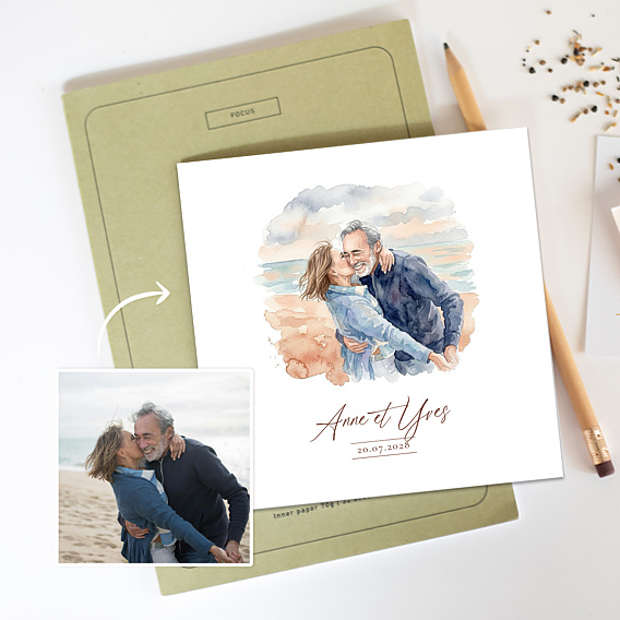 Invitation anniversaire mariage Portrait en aquarelle