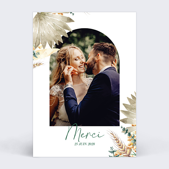 Carte remerciement mariage Bohemia arche