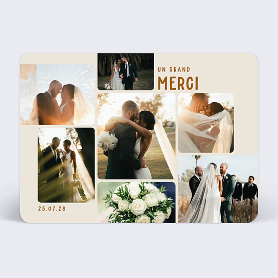 Carte remerciement mariage Grand pêle-mêle