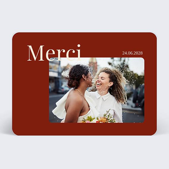 Carte remerciement mariage Merci chevauché