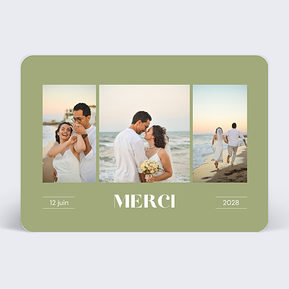 Carte remerciement mariage Triptyque coloré