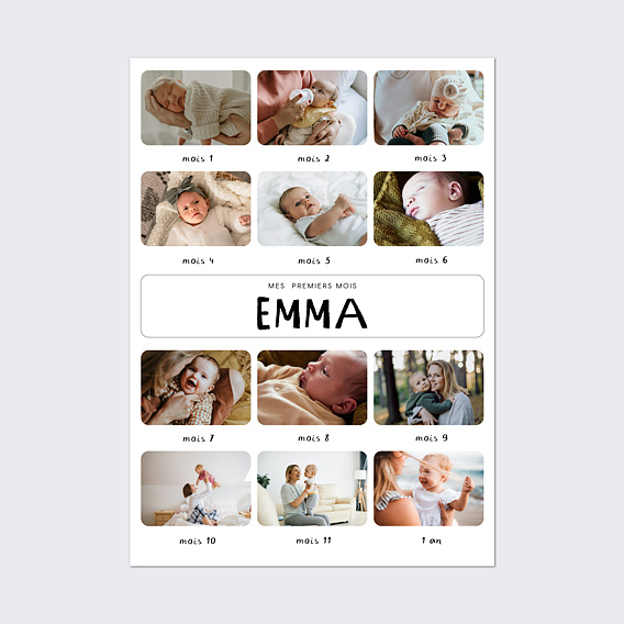 Affiche naissance 12 mois en photo