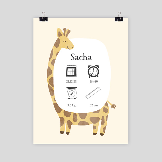 Affiche naissance Infographie girafe