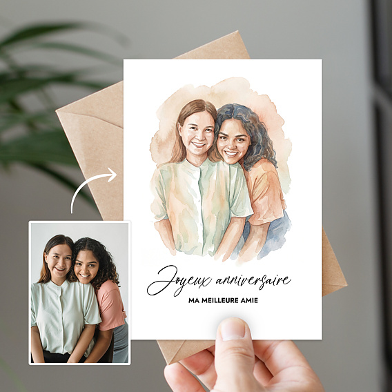 Carte anniversaire Amis en aquarelle