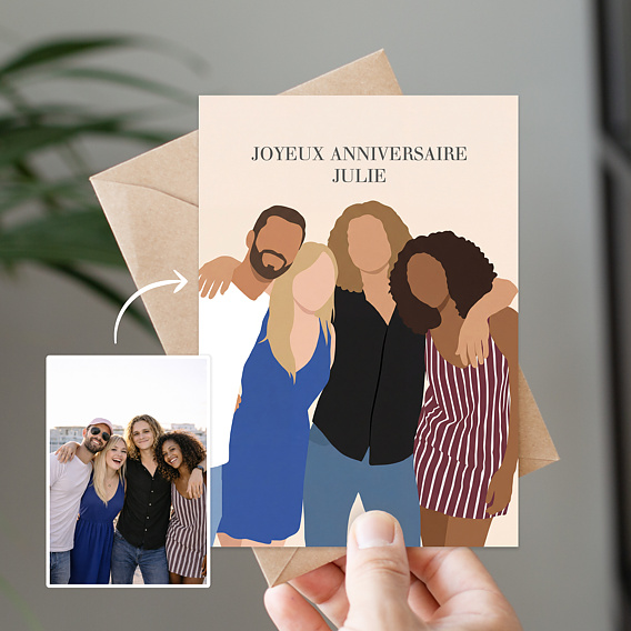 Carte anniversaire Amis en illustration minimaliste