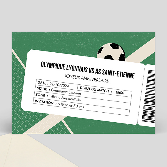 Carte anniversaire adulte Billet de Foot