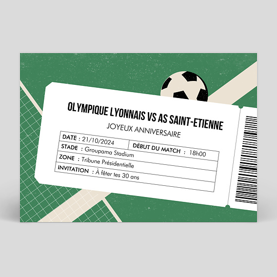 Carte anniversaire adulte Billet de Foot