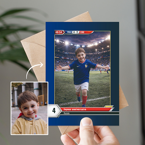 Carte anniversaire enfant Portrait en footballeur