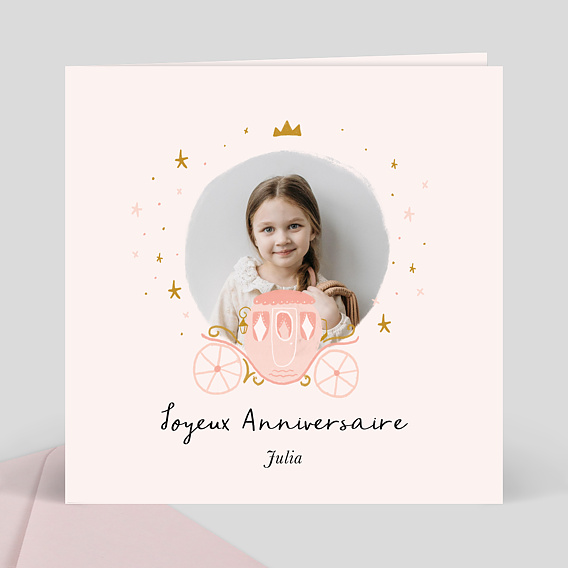 Carte Anniversaire enfant Princesse Carrosse