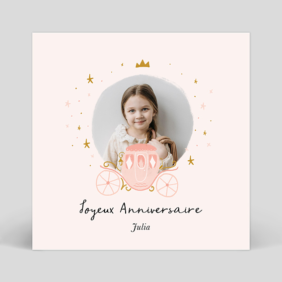 Carte anniversaire enfant Princesse Carrosse