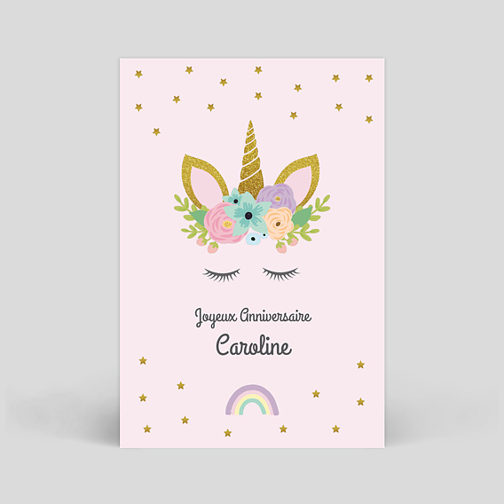 Carte anniversaire enfant Licorne Rose