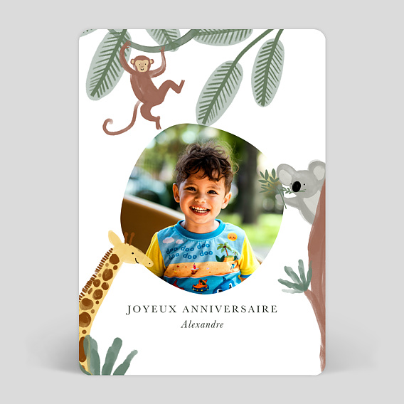 Carte anniversaire enfant Amis de la jungle