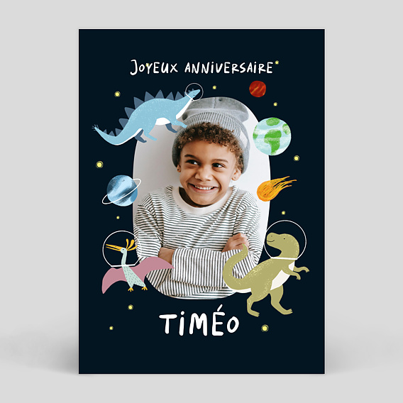 Carte anniversaire enfant Dinosaures dans l'Espace