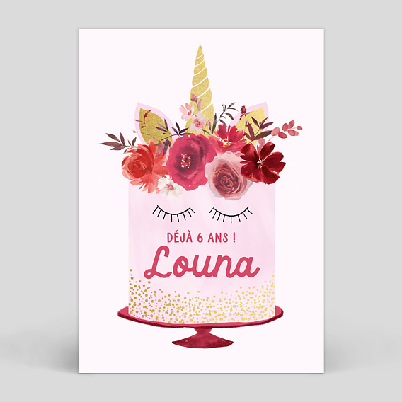 Carte anniversaire enfant Gâteau Licorne