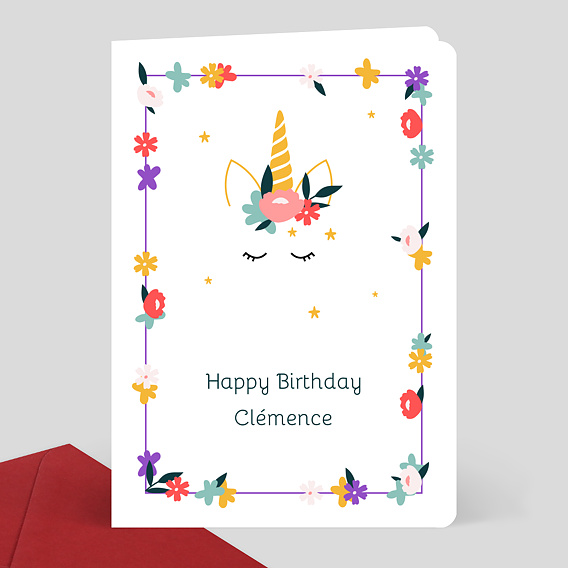 Carte Anniversaire Licorne Fleurs Popcarte