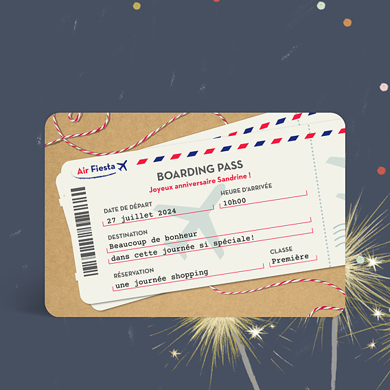 Carte anniversaire adulte Boarding Pass Recto