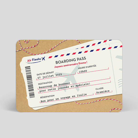 Carte anniversaire adulte Boarding Pass - Bon Pour Voyage