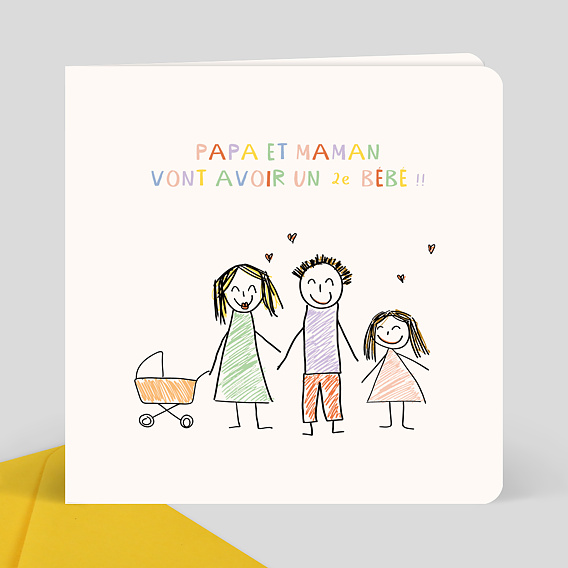 Carte annonce grossesse Dessin papa et maman fille