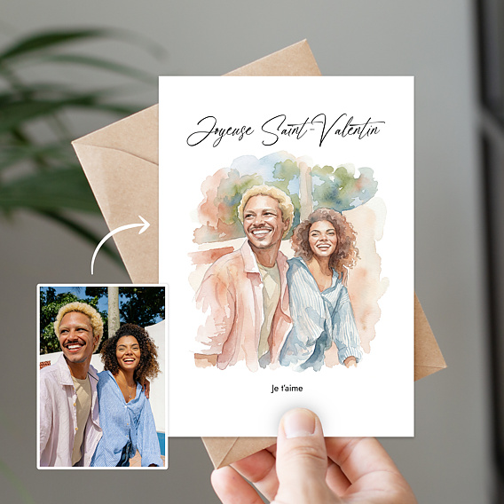 Carte d'amour Couple en aquarelle