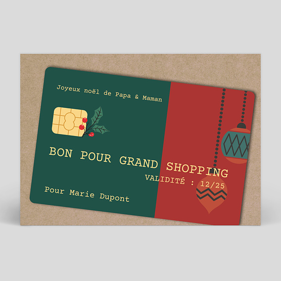 Carte de Noël  Bon pour shopping