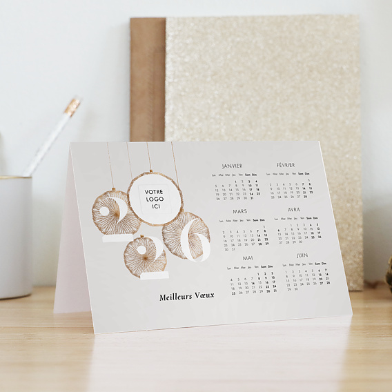 Carte de vœux entreprise Calendrier boules de noël logo