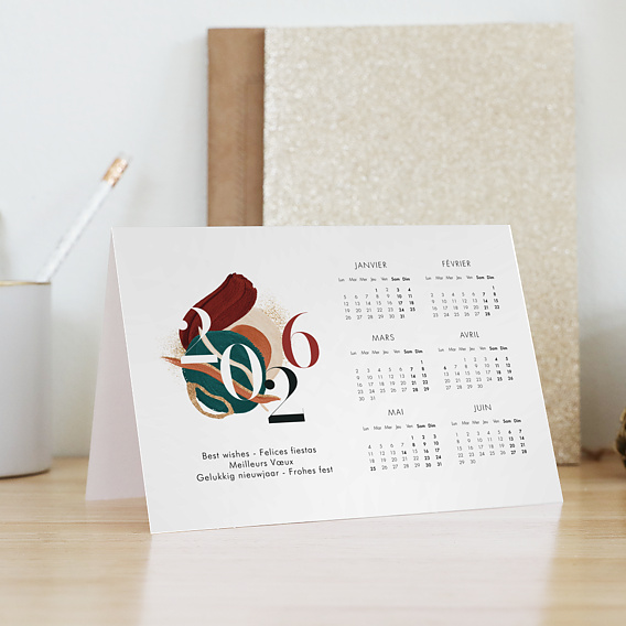 Carte de vœux entreprise Calendrier pinceau terracotta