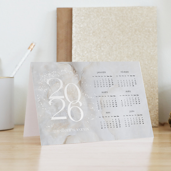 Carte de vœux entreprise Calendrier organique nacré