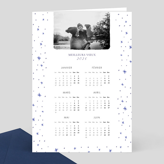 Carte de voeux Calendrier Flocons Bleus