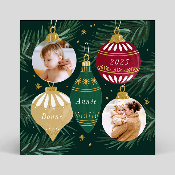 Carte de Voeux Boules de Noel Chic