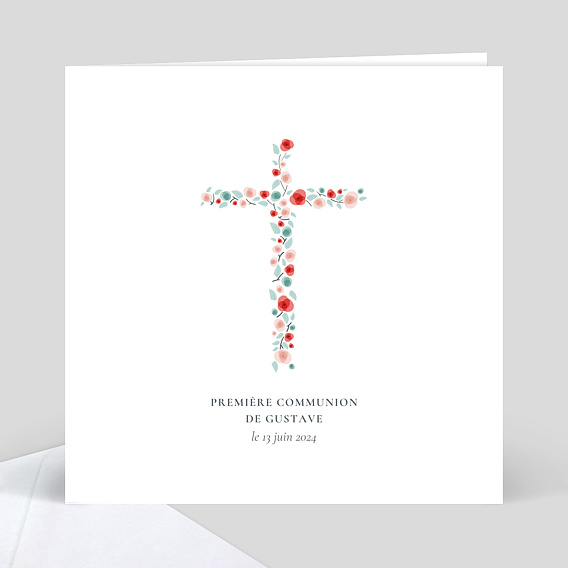 Carte De Communion Croix Fleurie Popcarte