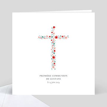 Carte De Communion Croix Fleurie Popcarte