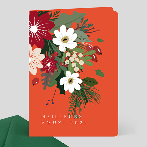 Carte De Voeux Entreprise Fleurs Et Feuilles De Noel Popcarte