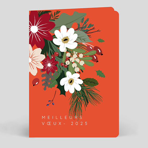 Carte de voeux entreprise Fleurs et Feuilles de Noël 