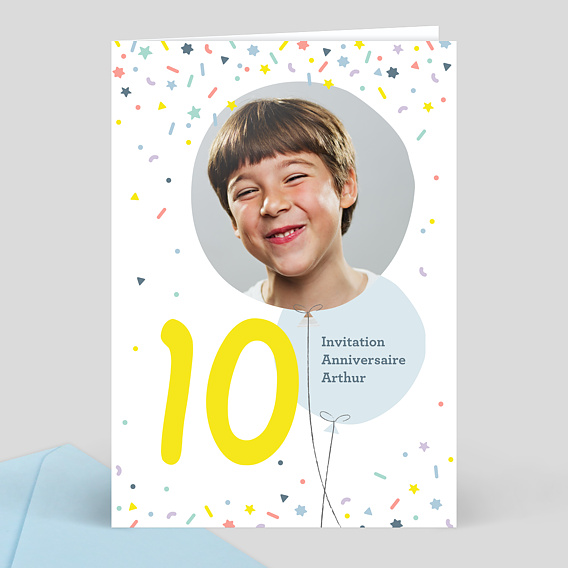 Carte d'Invitation Anniversaire Enfant 10 ans - Popcarte