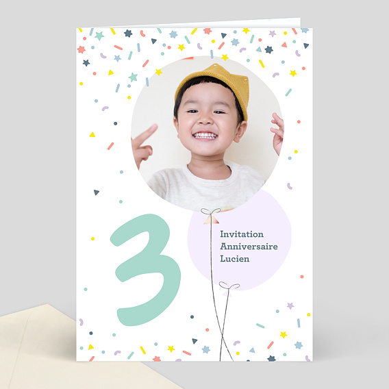 Carte d'Invitation Anniversaire Enfant 3 ans - Popcarte
