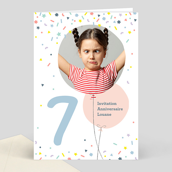 Carte d'Invitation Anniversaire Enfant 7 ans - Popcarte
