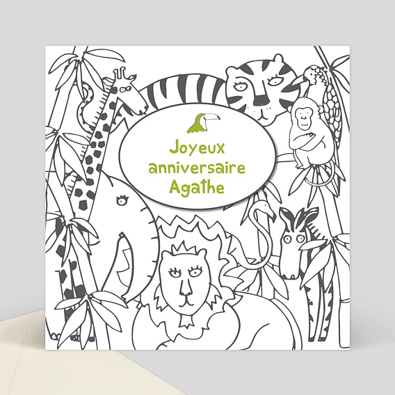 Carte Anniversaire Coloriage Jungle Popcarte