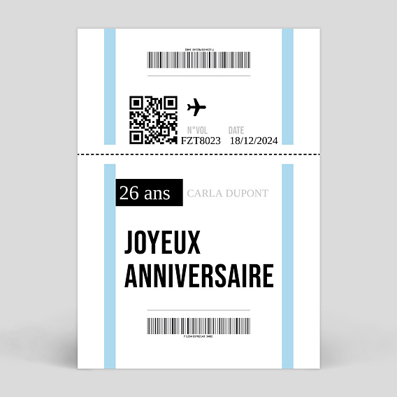 Carte anniversaire adulte Billet d'Avion