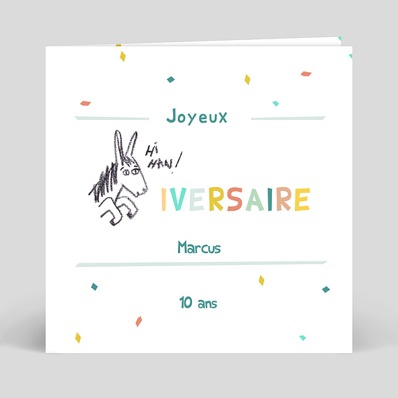 Carte anniversaire enfant Rébus Âne