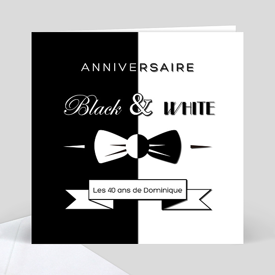 invitation anniversaire black and white droite