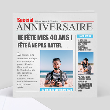 Invitation Anniversaire 40 Ans Popcarte