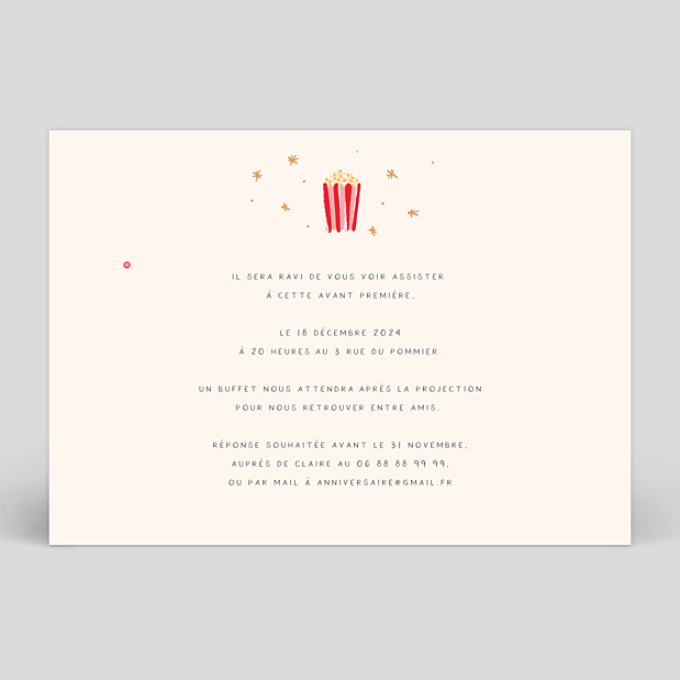 Invitation Anniversaire Cinema Popcarte