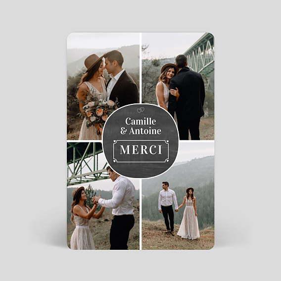 Carte remerciement mariage Photos Ardoise