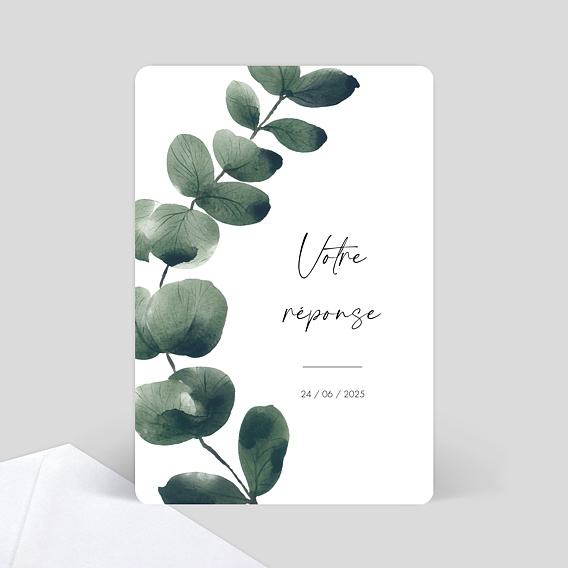 Carton Réponse Mariage  Branche d'Eucalyptus