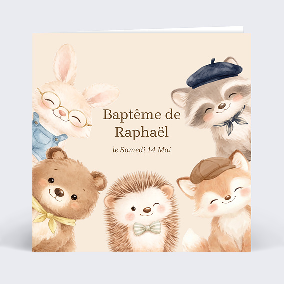 Faire-part Baptême Le groupe d’animaux