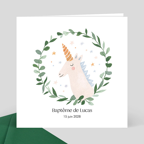 Faire-part baptême Licorne Couronne