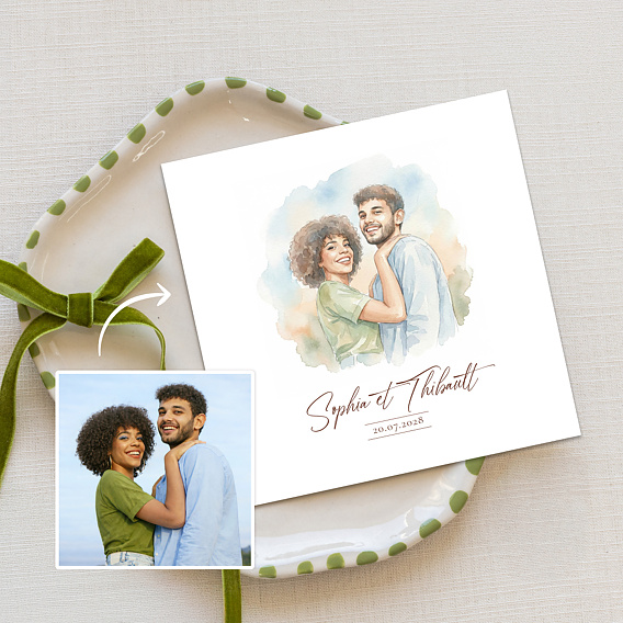 Faire-part Mariage Couple en aquarelle