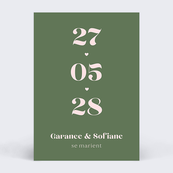 Faire part mariage Date verticale sans photo
